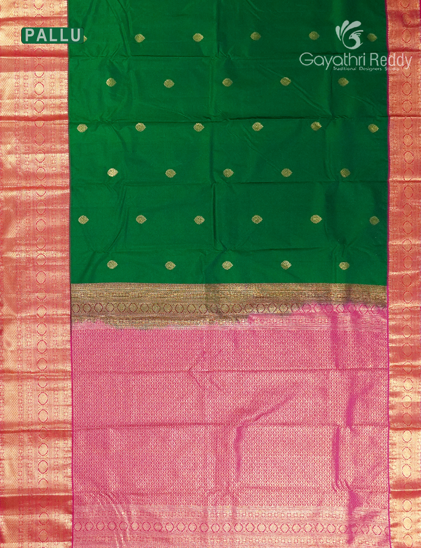 Semi Kanchipuram Silk Saree in Deep Green and Rose Pink