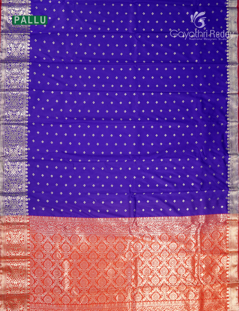 Semi Banaras Katan Silk Saree in Deep Blue and Red