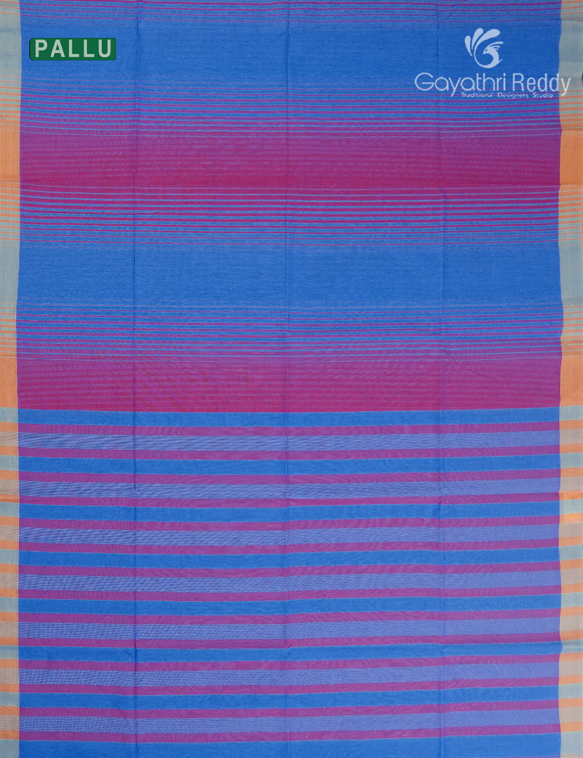 Pure Handloom Cotton Saree in Blue and Magenta