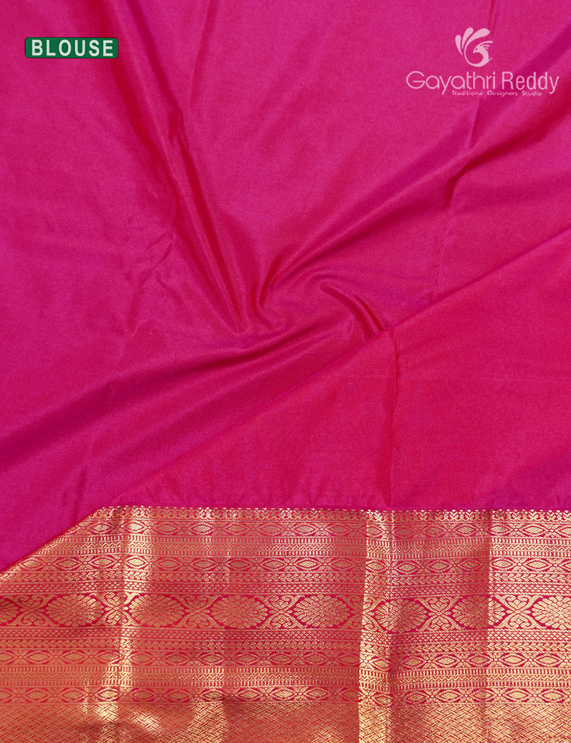Semi Kanchipuram Silk Saree in Deep Green and Rose Pink
