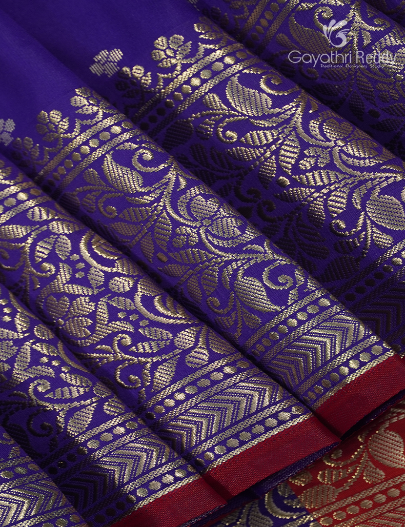Semi Banaras Katan Silk Saree in Deep Blue and Red