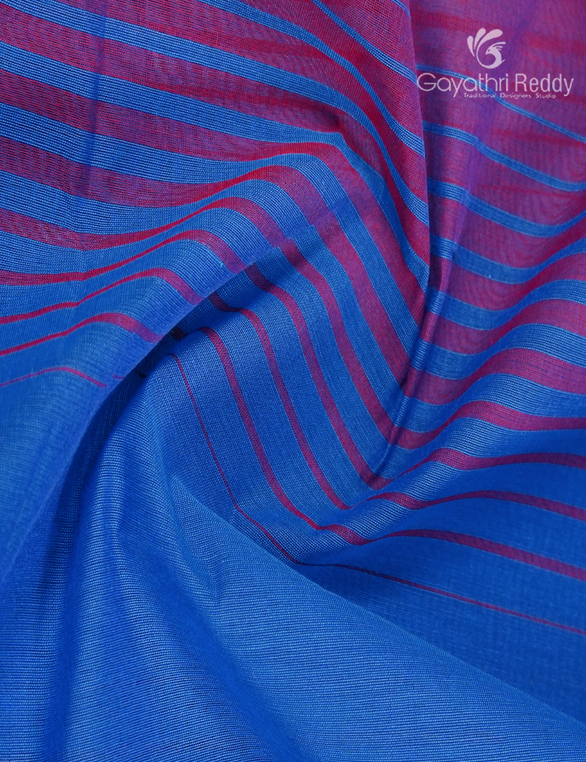 Pure Handloom Cotton Saree in Blue and Magenta