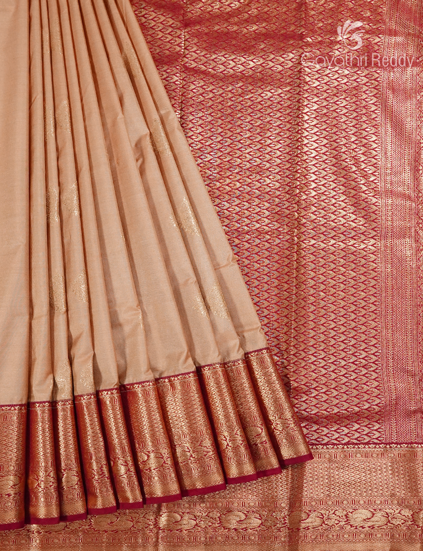Semi Kanchipuram Silk Saree in Golden Beige and Maroon