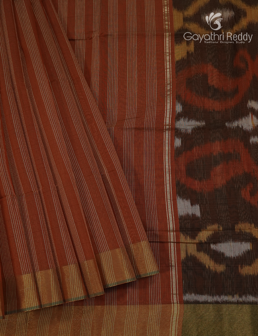Semi Ikat Sico Saree in Rust