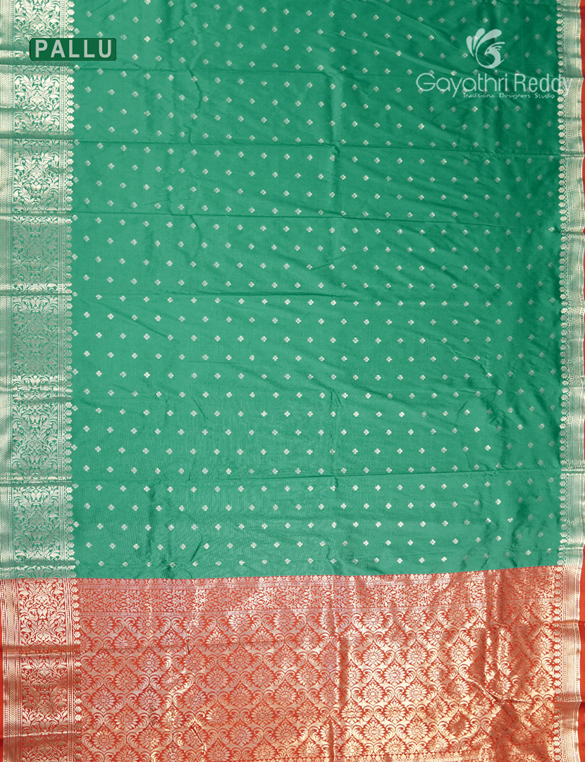 Semi Banaras Katan Silk Saree in Sea Green and Red