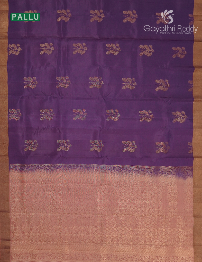 Pure Kanchipuram Silk Saree in Deep Jamun( Small Borders )