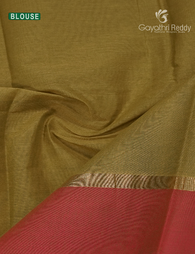 Pure Kanchi Cotton Saree in Olive Green