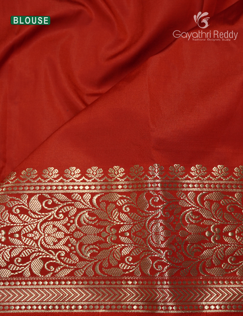 Semi Banaras Katan Silk Saree in Sea Green and Red