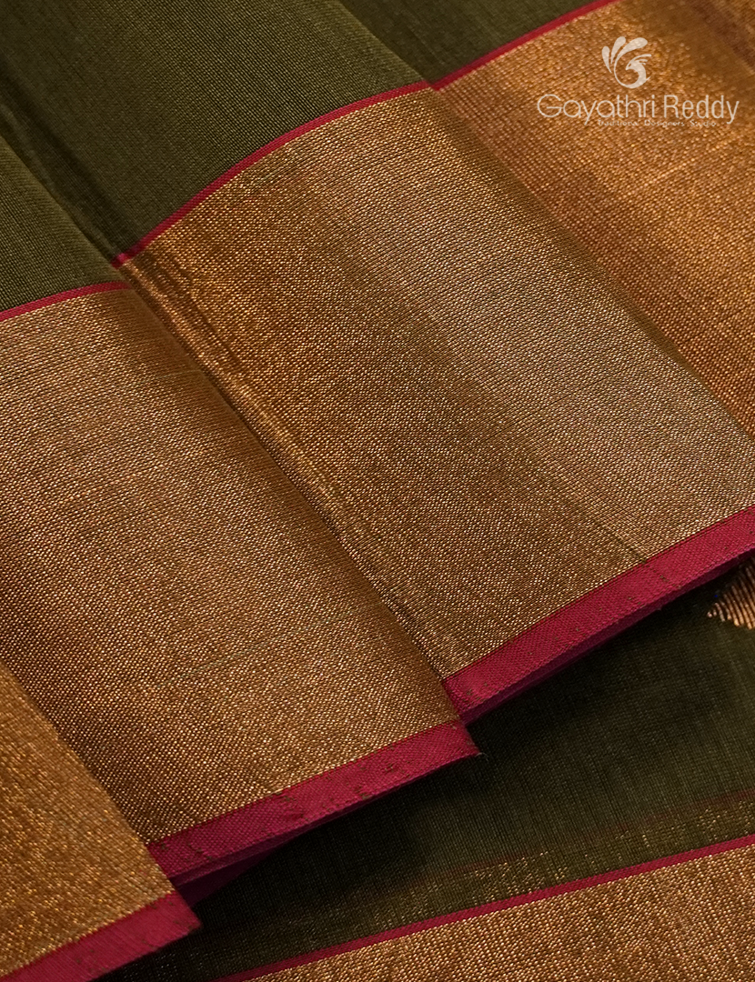 Pure Chanderi Sico Saree in Deep Mehendi Green