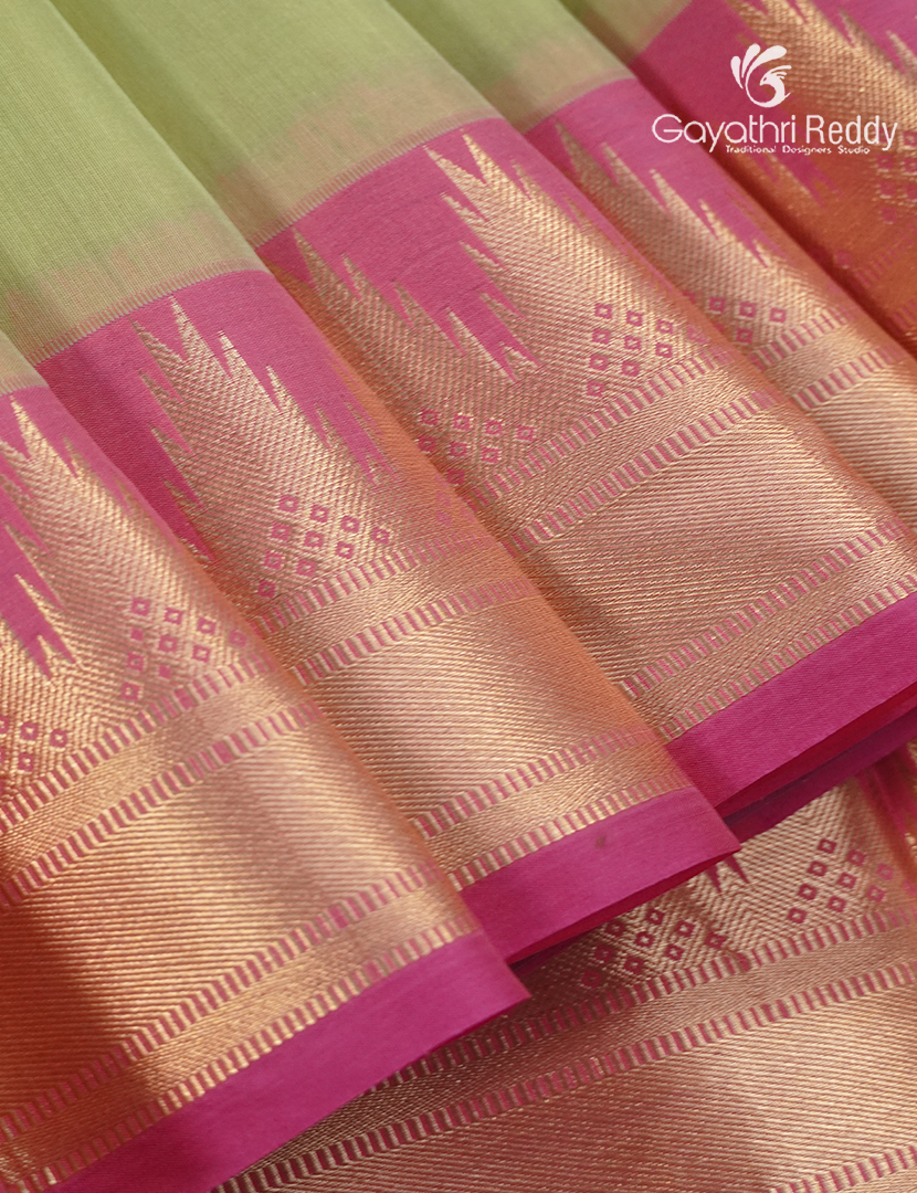 Pure Kanchipuram Sico Saree in Pista Green and Baby Lotus Pink