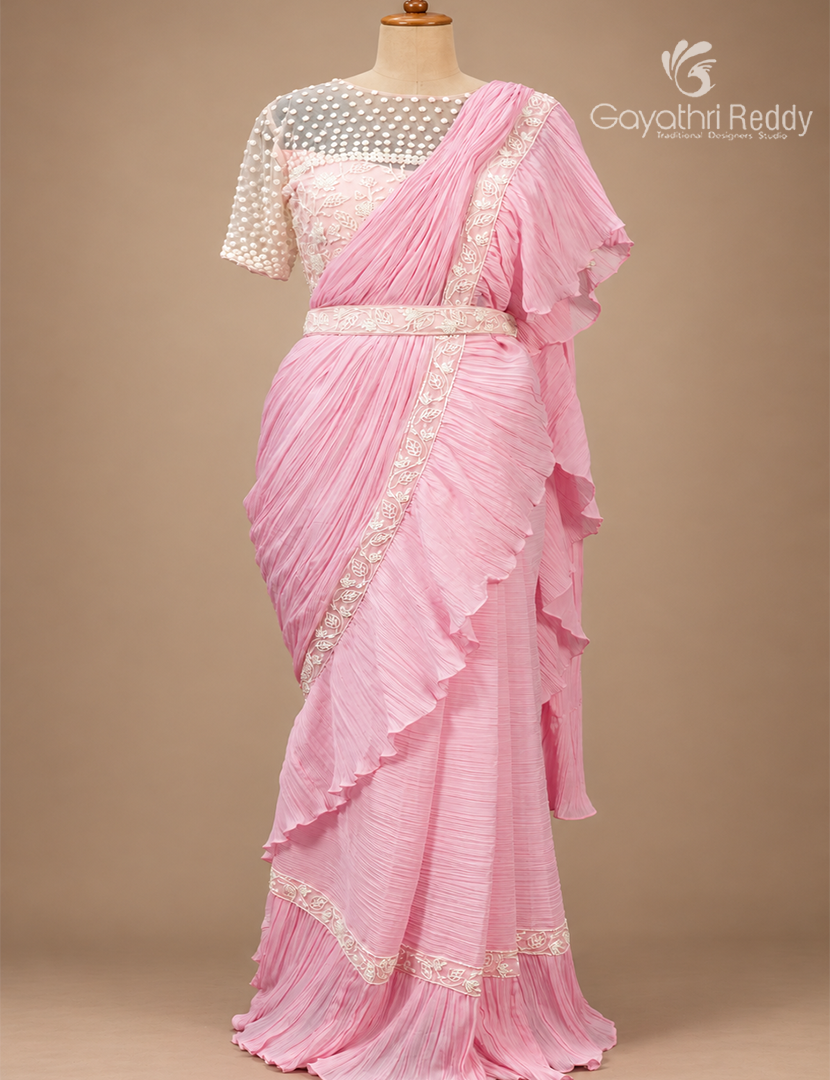 One Minute Saree in Baby Pink
