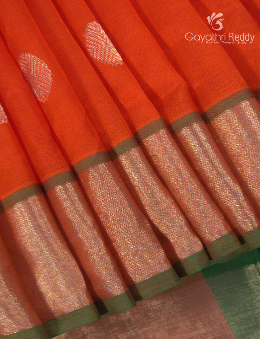 Pure Arani Sico Saree in Orange and Mango Green