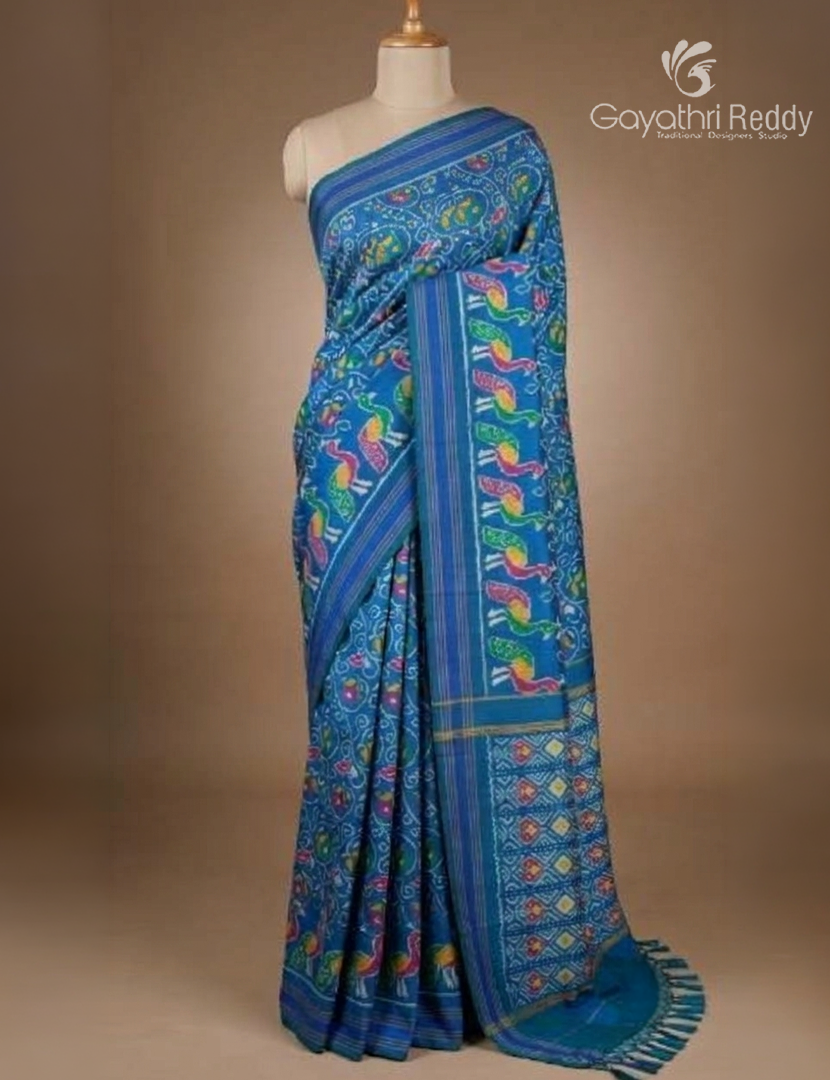 Pure Ikat Silk Saree in Blue