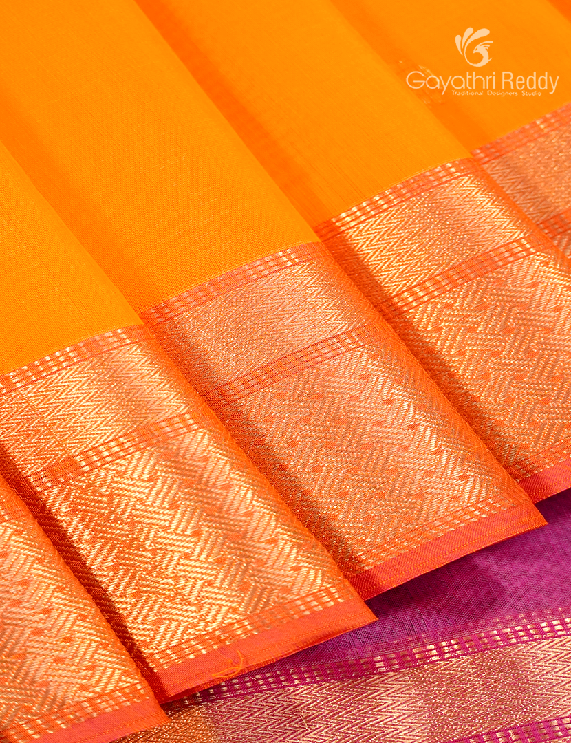 Pure Chanderi Sico Saree in Tangarine and Baby Pink