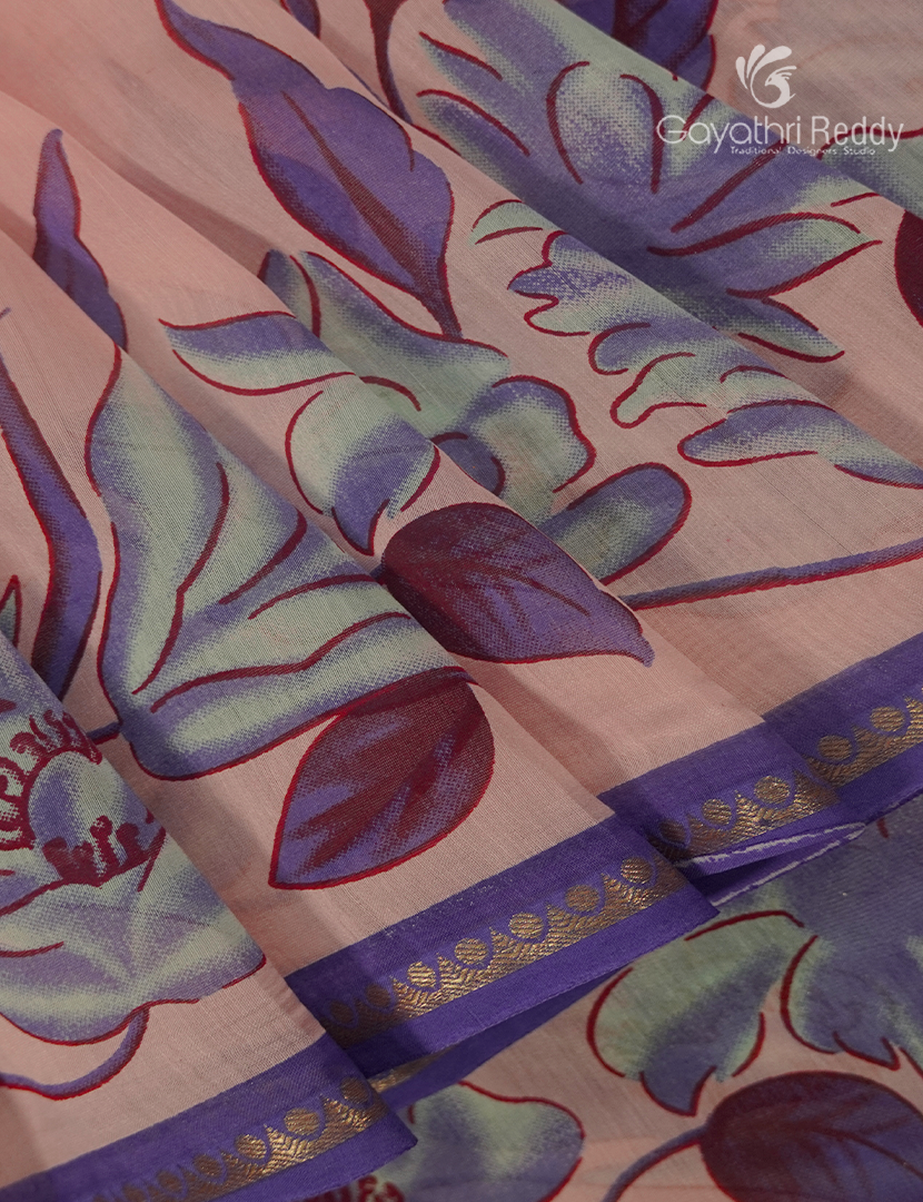 Pure Maheshwari Silk Saree in Baby Peach
