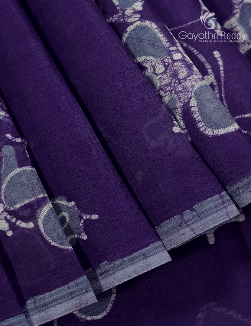 Cotton Batik Print Saree in Violet