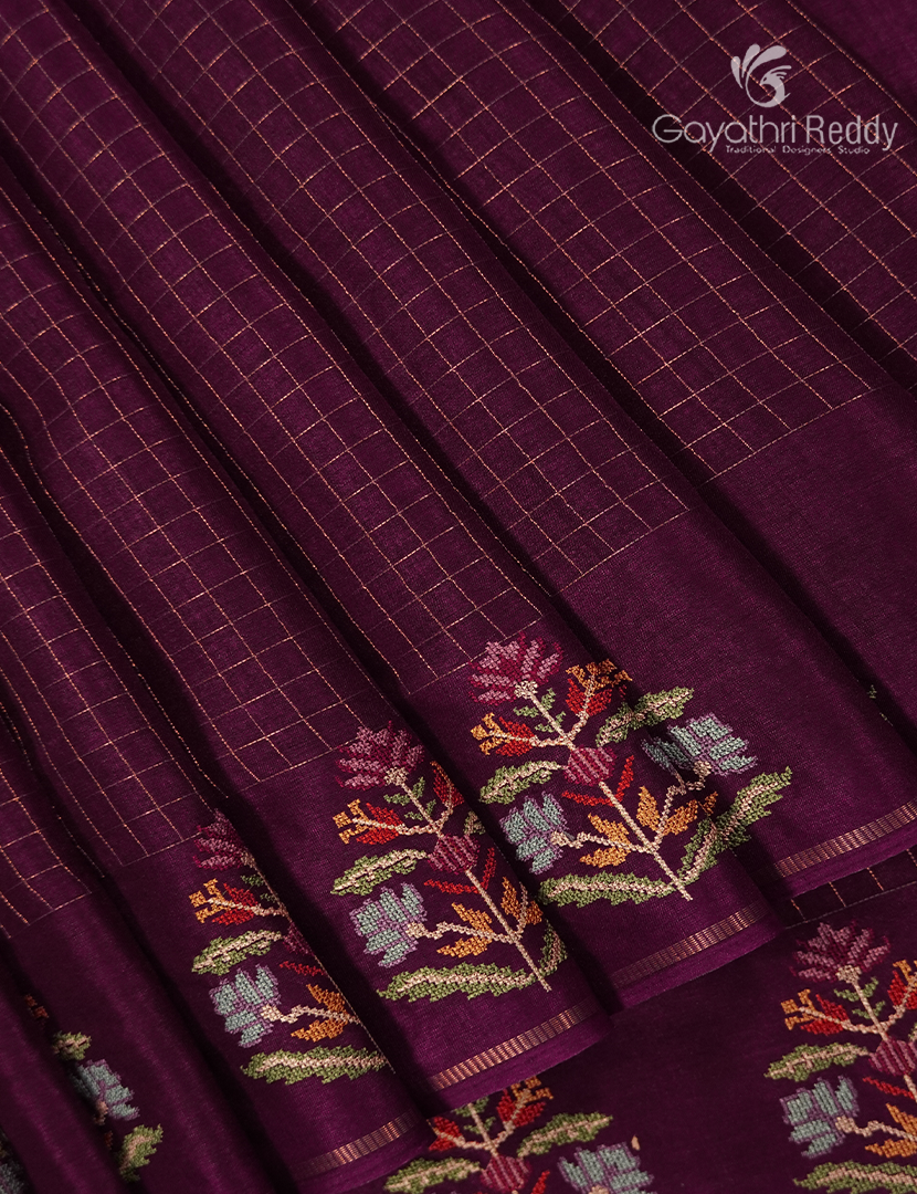 Semi Tussar Fancy Saree in Burgundy