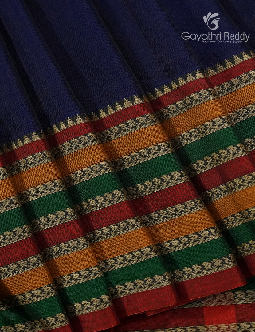 Pure Narayanpet Cotton Saree in Navy Blue