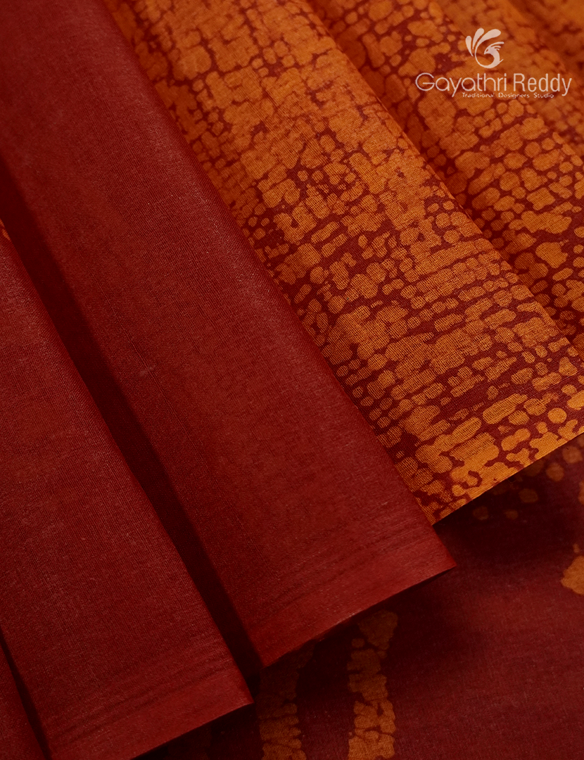 Cotton Batik Print Saree in Bridal Red and Orange