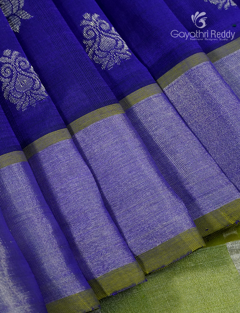 Pure Arani Sico Saree in Deep Blue and Parrot Green