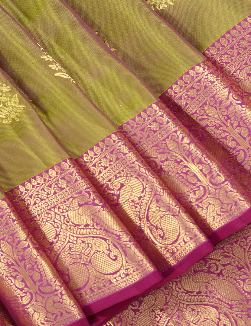 Pure Kanchipuram Silk Vintage Mehendi Green and Deep Pink