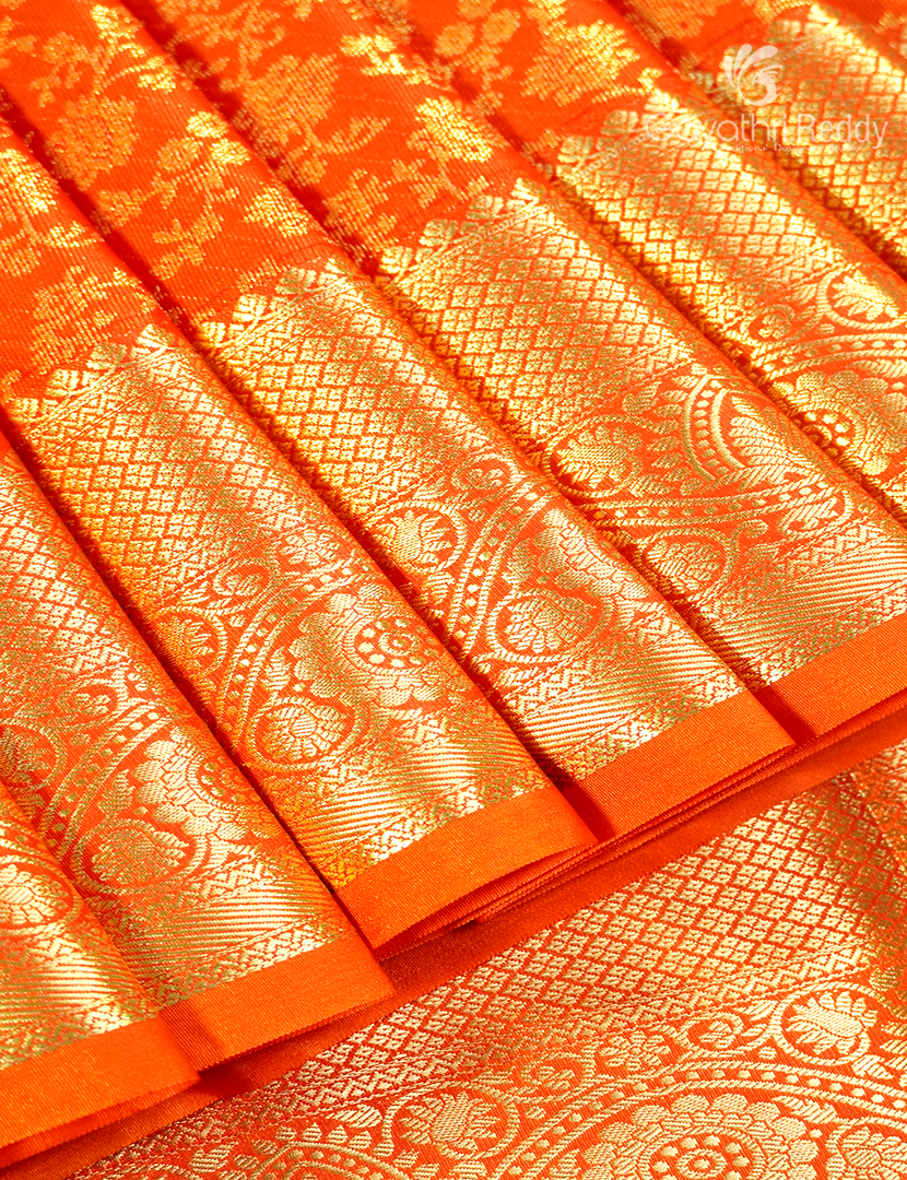 Semi Kanchipuram Silk Saree in Orange
