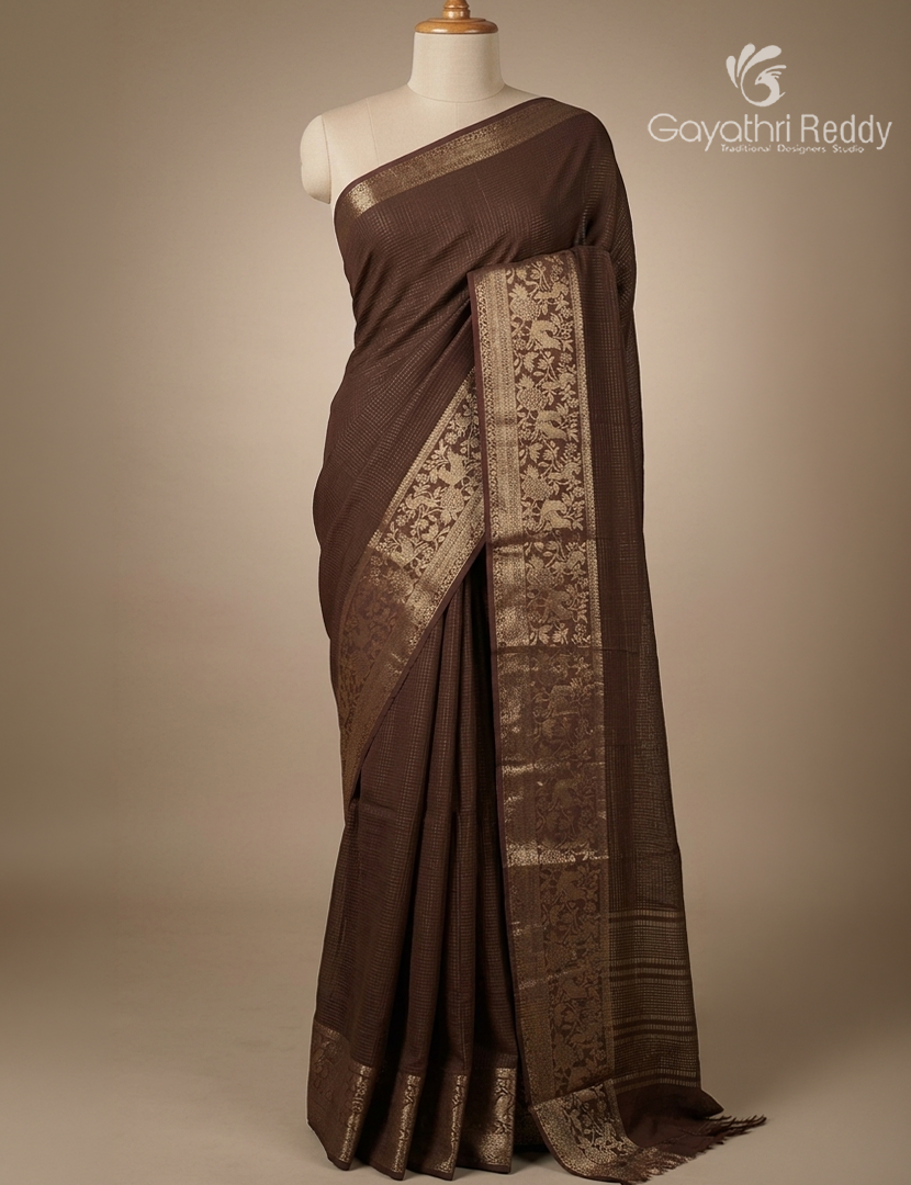 Semi Mysore Crepe Saree in Brown