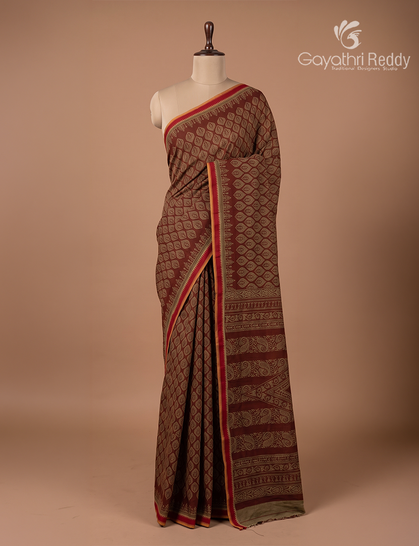 Vidharbha Cotton Saree in Deep Rust