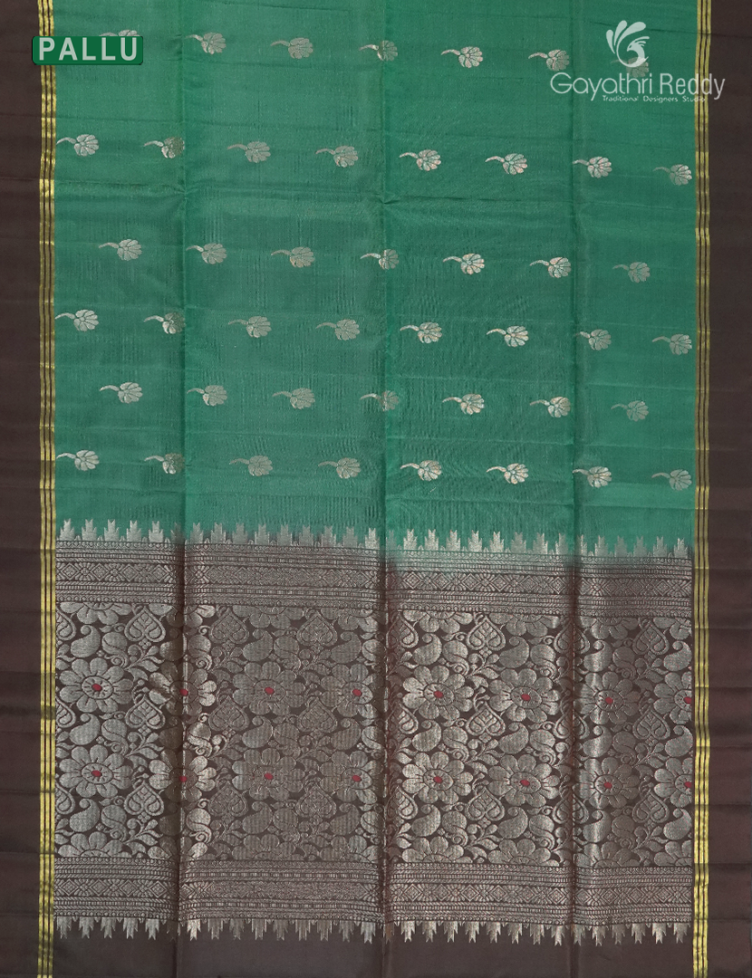 Light weight Kanchipuram Silk Saree in Deep Teal Green and Deep Snuff