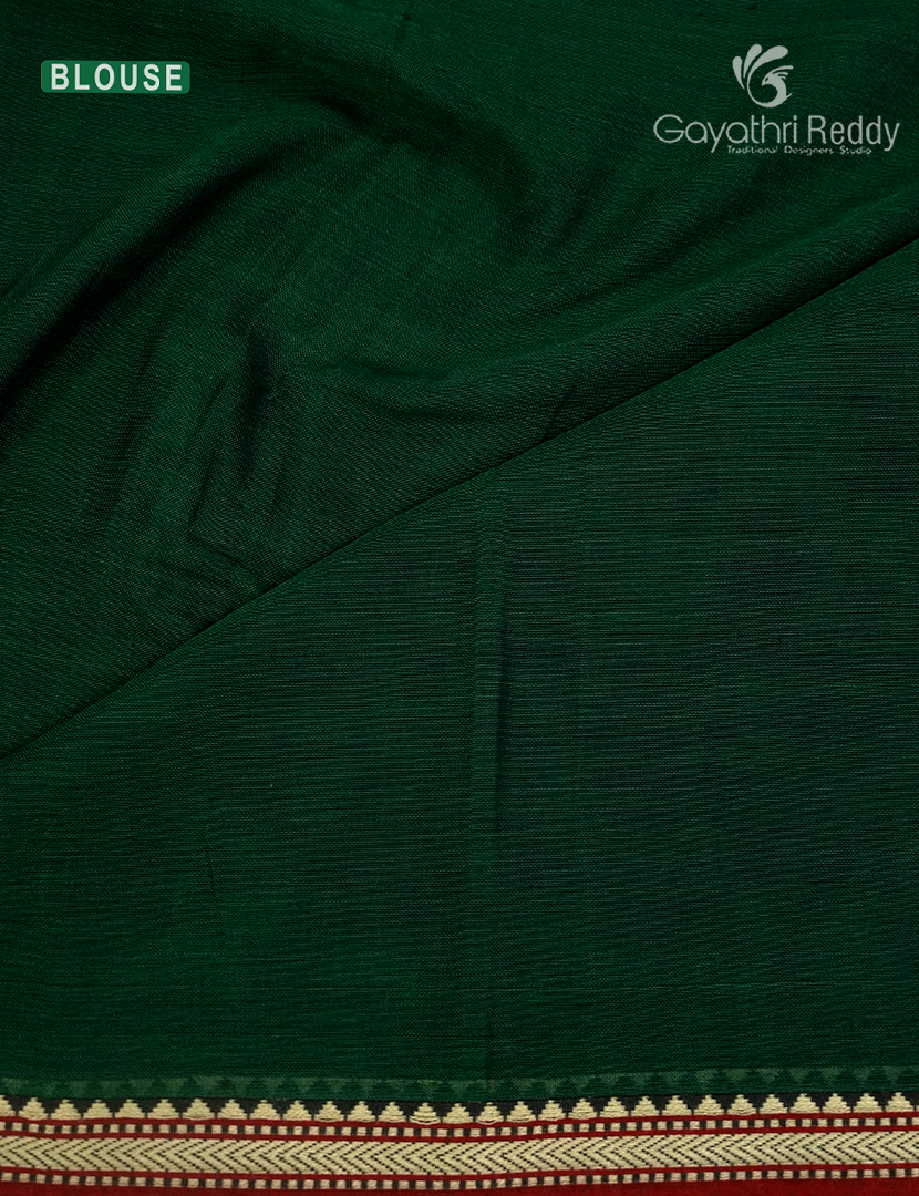 Pure Narayanpet Cotton Saree in Bottle Green