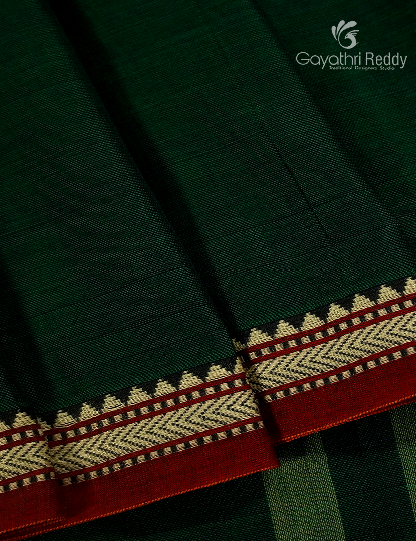 Pure Narayanpet Cotton Saree in Bottle Green