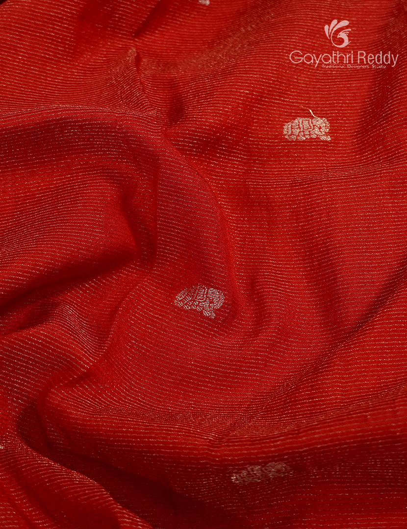Semi Mysore Crepe Saree in Red and Navy Blue