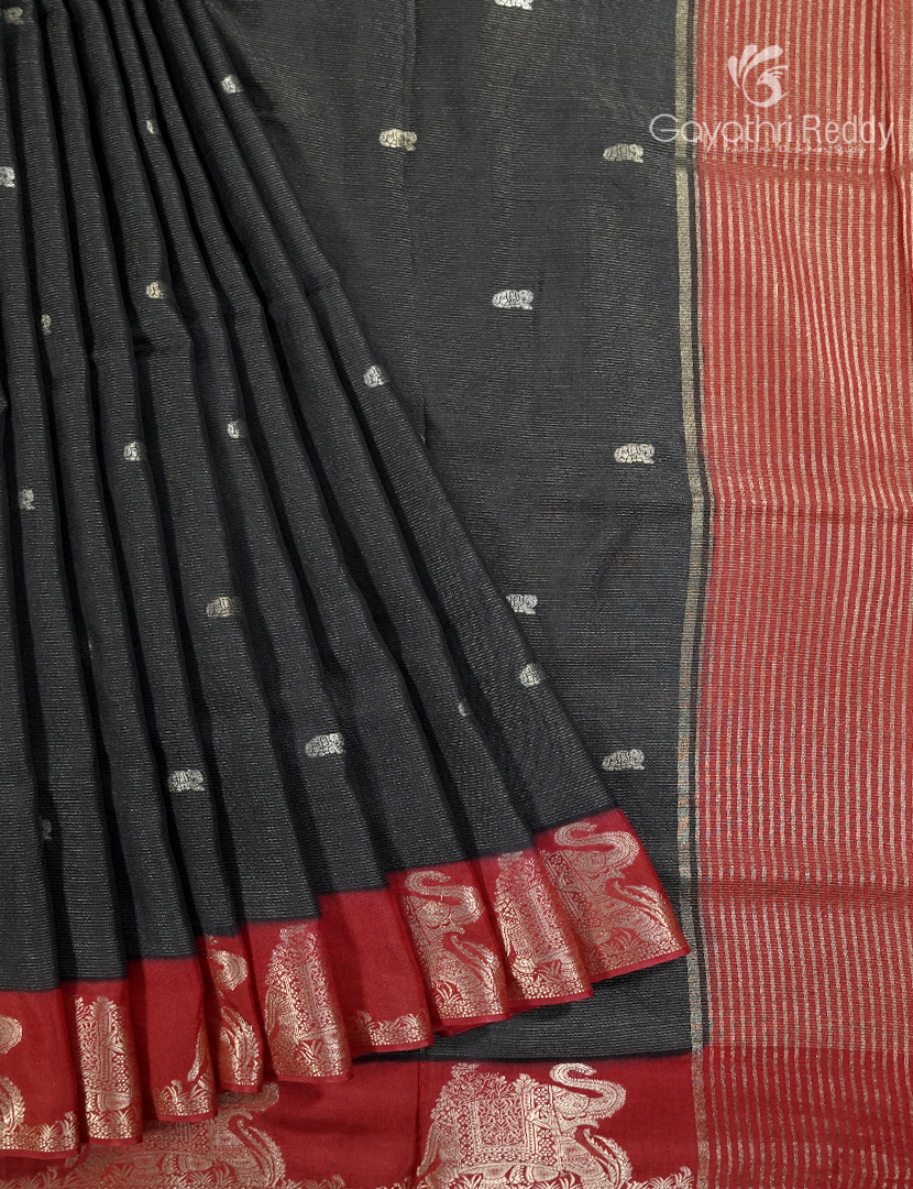 Semi Mysore Crepe Saree in Slate Black and Red