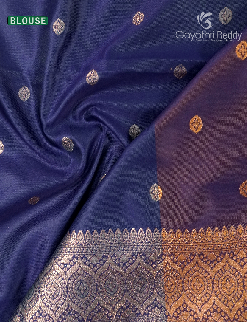 Semi Kanchipuram Art Silk Saree in Deep Peacock Blue