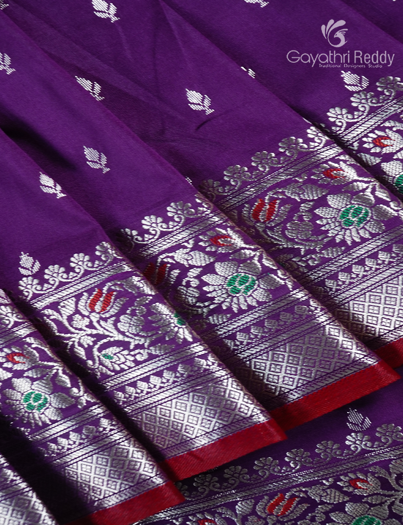 Semi Banaras Katan Silk Saree in Deep Purple and Red
