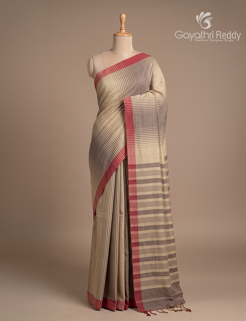 Pure Handloom Cotton Saree in Beige