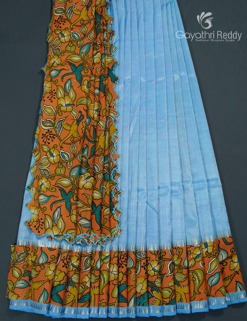 Pure Mangalagiri Langa Voni Set in Powder Blue