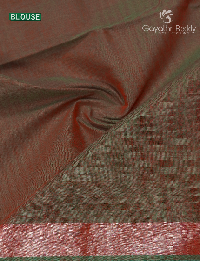 Pure Kanchi Cotton Saree in Sea Green and Brown