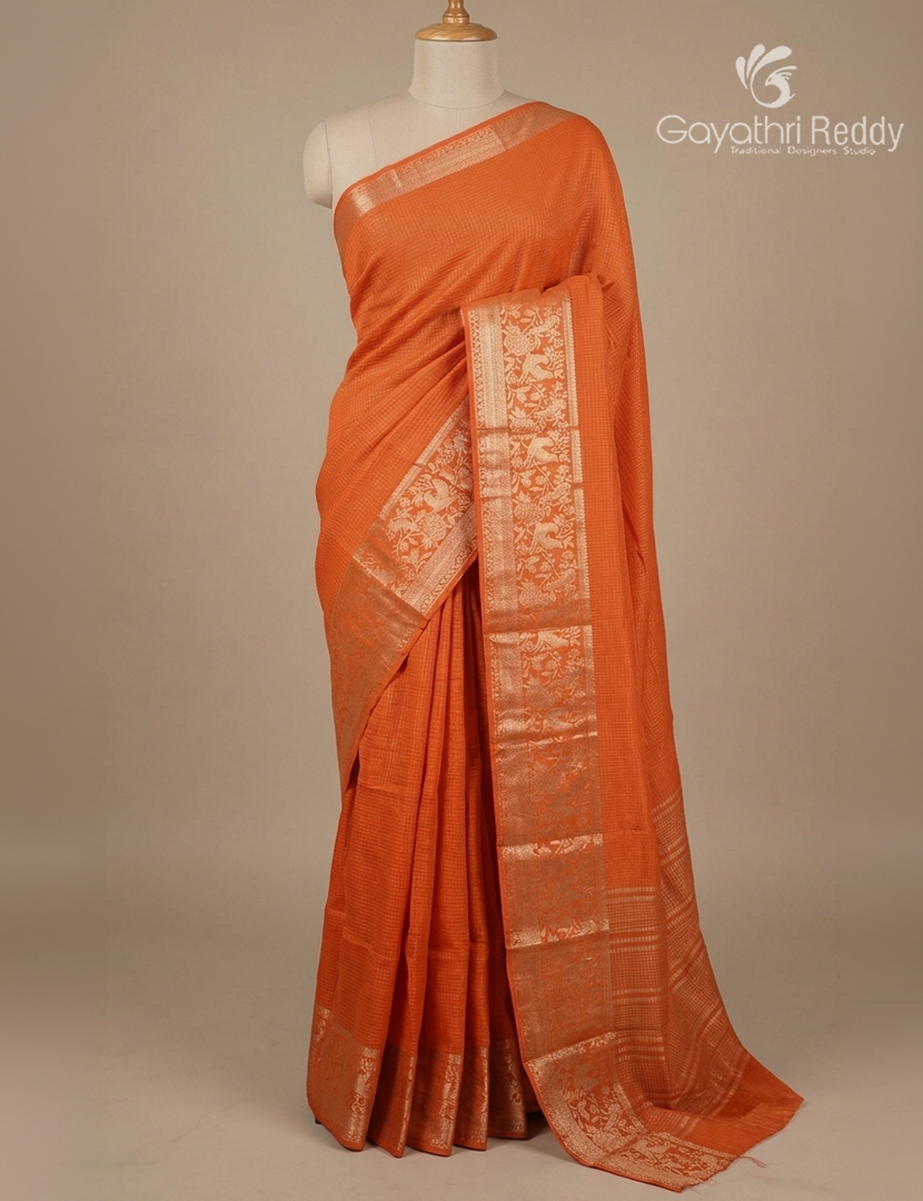 Semi Mysore Crepe Saree in Orange