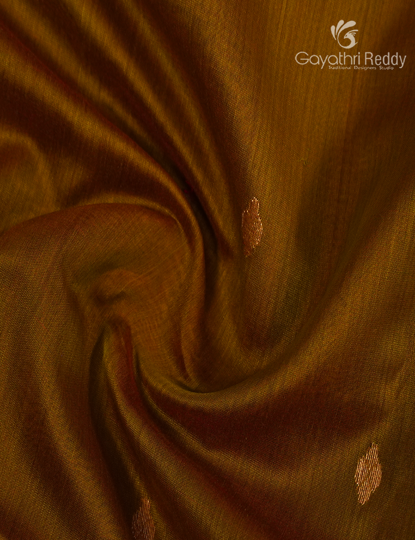 Pure Chanderi Sico Saree in Deep Dry Mehendi and Red