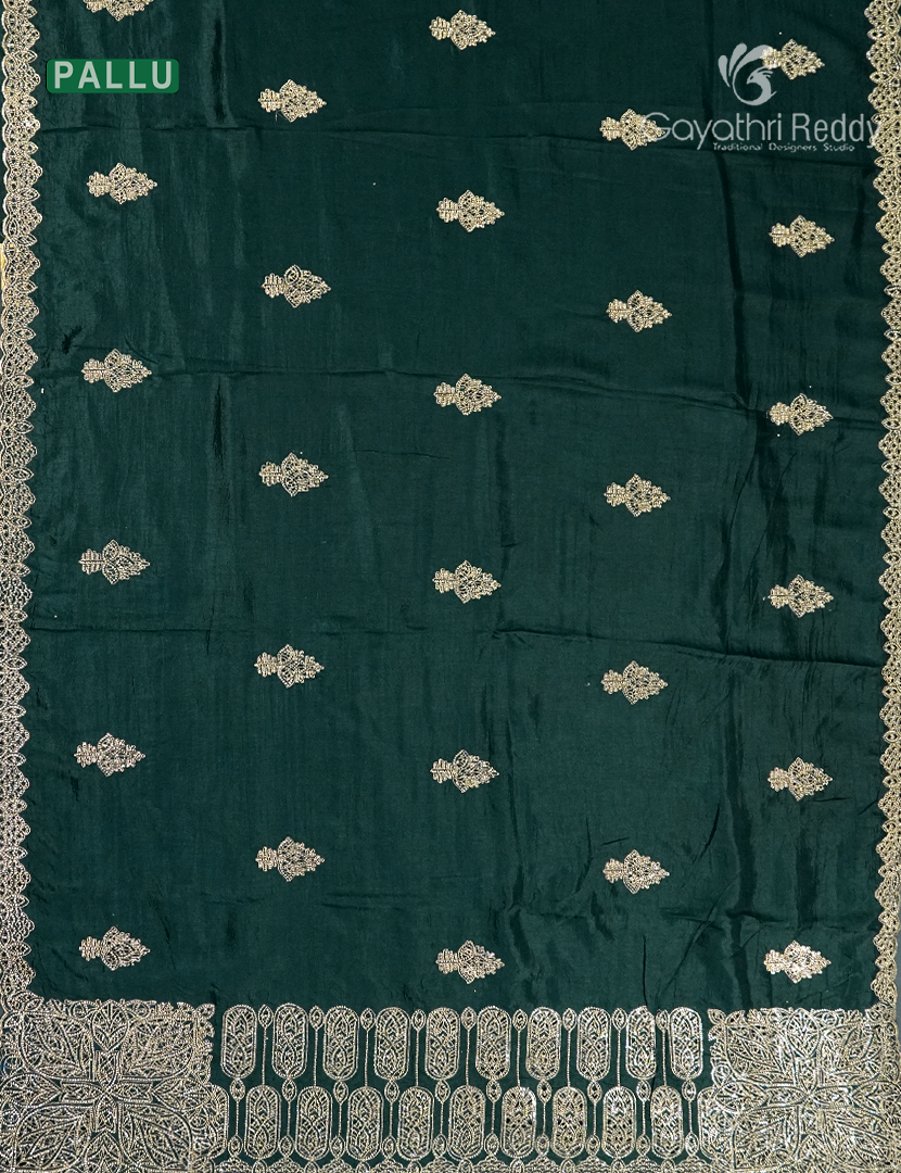 Semi Dupion Silk Saree in Deep Green