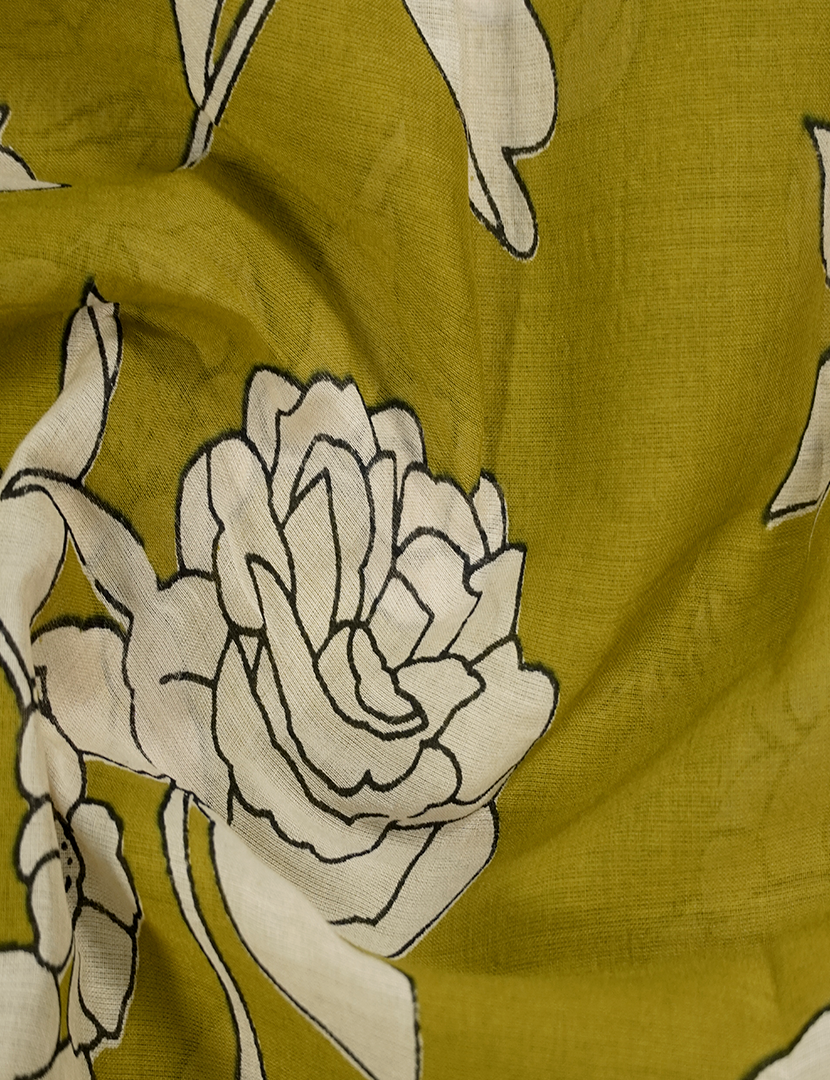 Pure MulMul Cotton Saree in Henna Green and Black