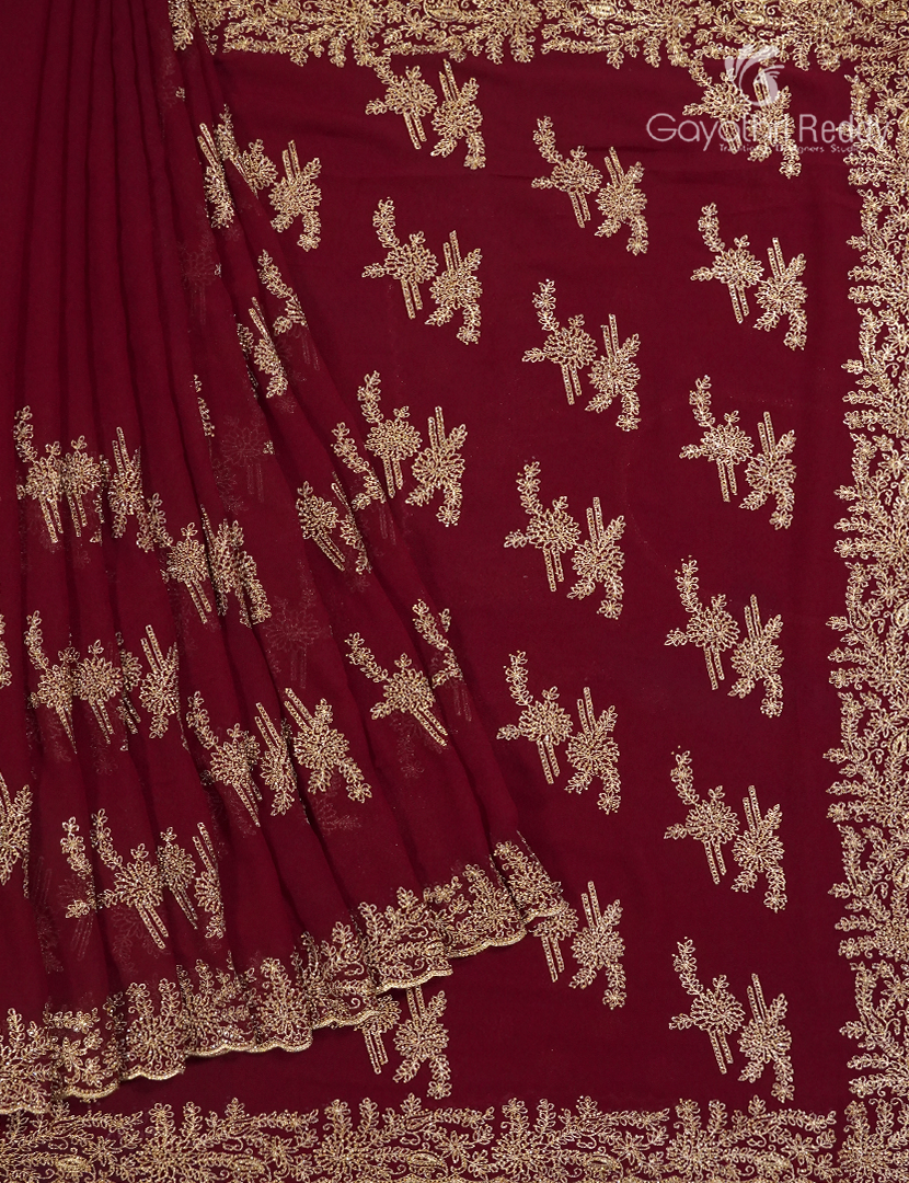 Georgette Fancy Saree in Deep Maroon