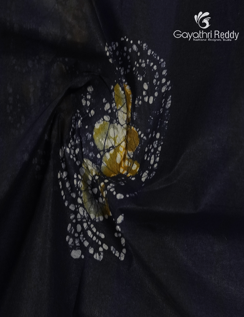 Cotton Batik Print Saree in Deep Navy Blue