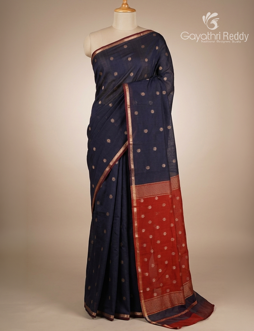 Kanchipuram Sico Saree in Navy Blue and Maroon Red