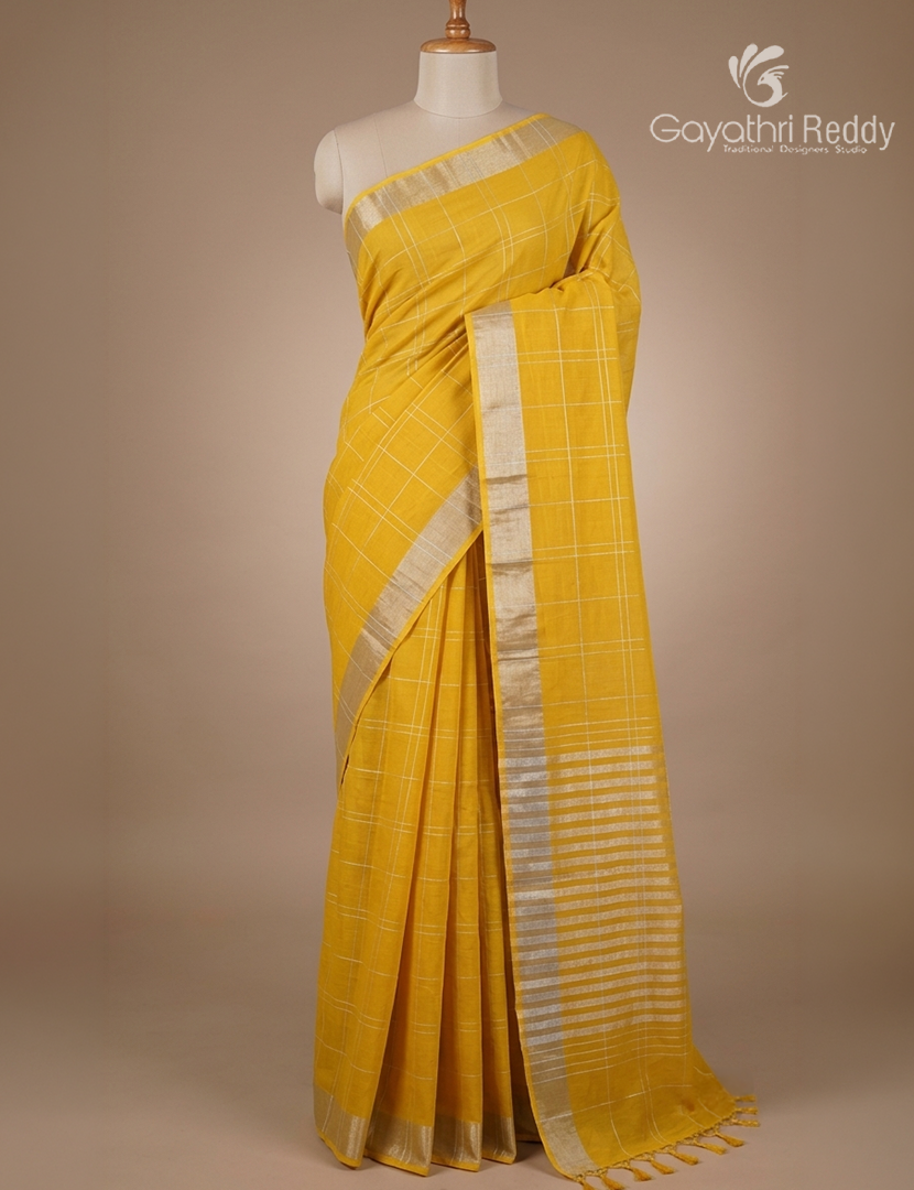 Pure Kanchi Cotton Saree in Yellow