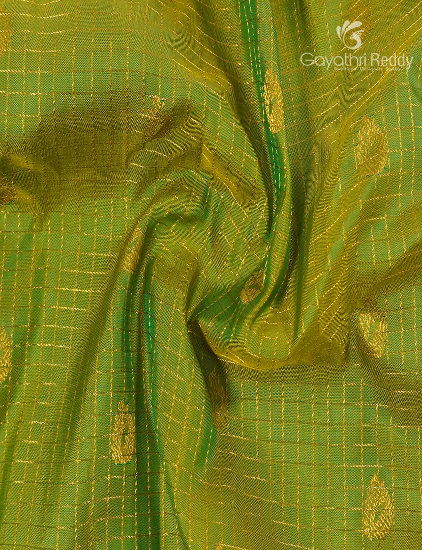 Pure Gadwal Silk Saree in Parrot Green and Peacock Blue