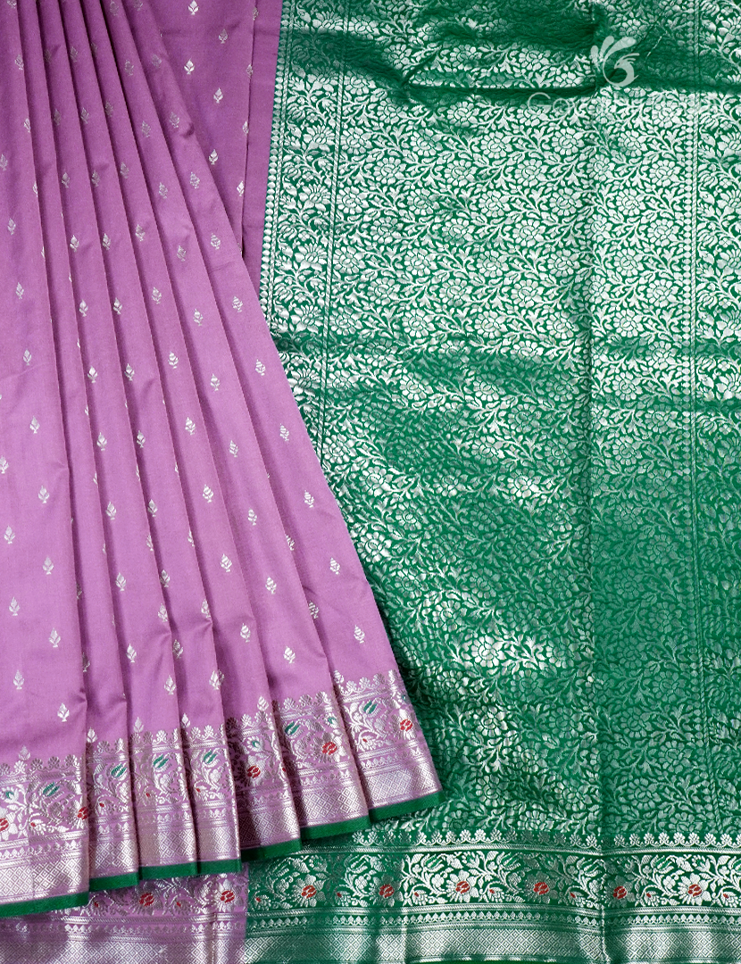 Semi Banaras Katan Silk Saree in Lilac and Green