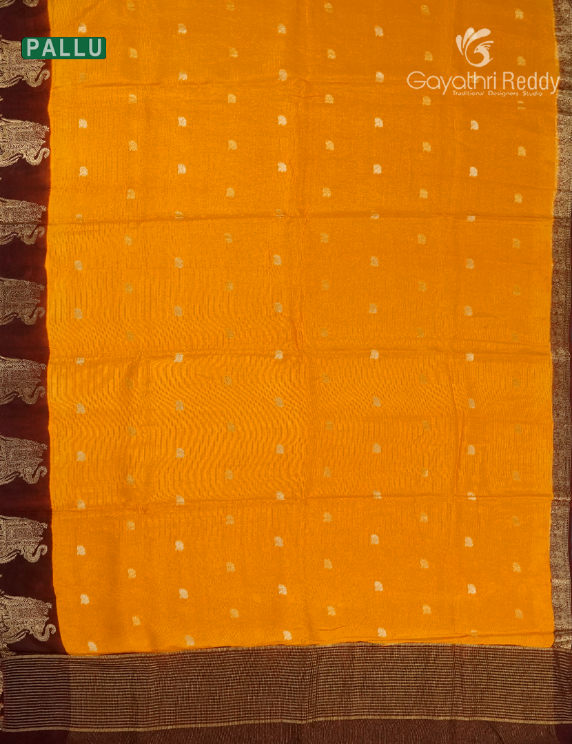 Semi Mysore Crepe Saree in Yellow and Brown
