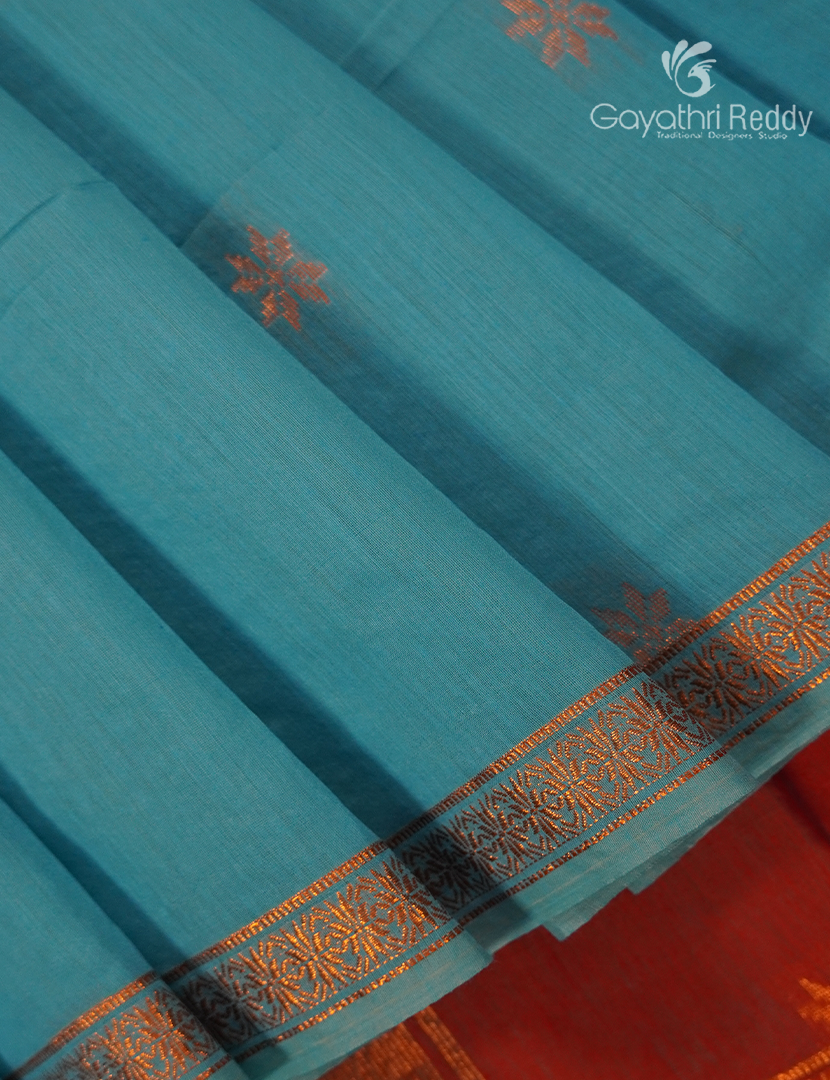 Sico Saree in Sky Blue and Cherry Red